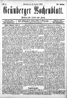 Grünberger Wochenblatt: Zeitung für Stadt und Land, No. 5. (10. Januar 1892)