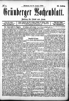 Grünberger Wochenblatt: Zeitung für Stadt und Land, No. 6. (13. Januar 1892)