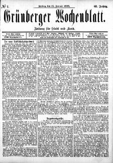 Grünberger Wochenblatt: Zeitung für Stadt und Land, No. 7. (15. Januar 1892)