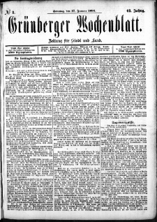 Gr&uuml;nberger Wochenblatt: Zeitung f&uuml;r Stadt und Land, No. 8. (17. Januar 1892)
