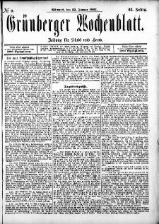 Grünberger Wochenblatt: Zeitung für Stadt und Land, No. 9. (20. Januar 1892)