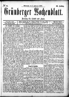 Gr&uuml;nberger Wochenblatt: Zeitung f&uuml;r Stadt und Land, No. 15. (3. Februar 1892)