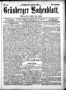 Gr&uuml;nberger Wochenblatt: Zeitung f&uuml;r Stadt und Land, No. 17. (7. Februar 1892)