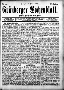Gr&uuml;nberger Wochenblatt: Zeitung f&uuml;r Stadt und Land, No. 25. (26. Februar 1892)