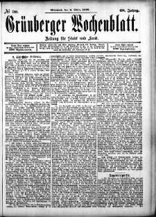 Gr&uuml;nberger Wochenblatt: Zeitung f&uuml;r Stadt und Land, No. 30. (9. M&auml;rz 1892)
