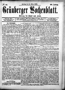 Grünberger Wochenblatt: Zeitung für Stadt und Land, No. 31. (11. März 1892)