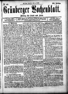 Grünberger Wochenblatt: Zeitung für Stadt und Land, No. 37. (25. März 1892)