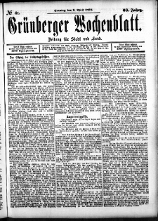 Grünberger Wochenblatt: Zeitung für Stadt und Land, No. 41. (3. April 1892)