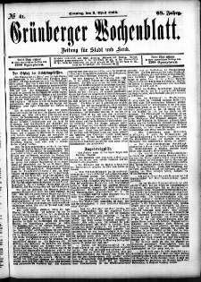 Grünberger Wochenblatt: Zeitung für Stadt und Land, No. 41. (3. April 1892)