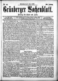 Grünberger Wochenblatt: Zeitung für Stadt und Land, No. 42. (6. April 1892)