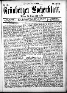 Grünberger Wochenblatt: Zeitung für Stadt und Land, No. 43. (8. April 1892)