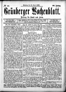 Grünberger Wochenblatt: Zeitung für Stadt und Land, No. 44. (10. April 1892)
