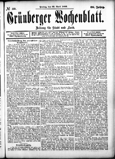 Grünberger Wochenblatt: Zeitung für Stadt und Land, No. 49. (22. April 1892)