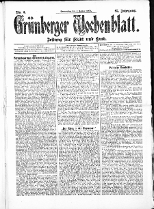 Gr&uuml;nberger Wochenblatt: Zeitung f&uuml;r Stadt und Land, No. 7. ( 3. Januar 1909 )