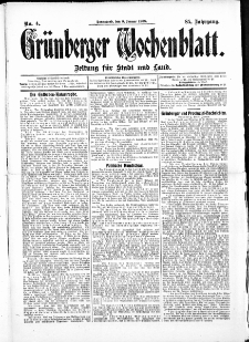 Grünberger Wochenblatt: Zeitung für Stadt und Land, No. 7. ( 3. Januar 1909 )