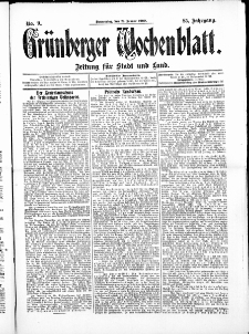 Grünberger Wochenblatt: Zeitung für Stadt und Land, No. 9. ( 21. Januar 1909 )