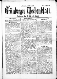 Grünberger Wochenblatt: Zeitung für Stadt und Land, No. 15. ( 4. Februar 1909 )