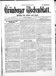 Gr&uuml;nberger Wochenblatt: Zeitung f&uuml;r Stadt und Land, No. 17. ( 19. Februar 1909 )