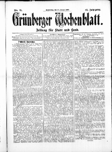 Grünberger Wochenblatt: Zeitung für Stadt und Land, No. 21. ( 18. Februar 1909 )