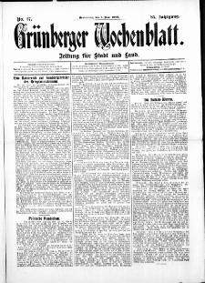 Gr&uuml;nberger Wochenblatt: Zeitung f&uuml;r Stadt und Land, No. 27. ( 2. M&auml;rz 1909 )