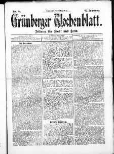Gr&uuml;nberger Wochenblatt: Zeitung f&uuml;r Stadt und Land, No. 28. ( 6. M&auml;rz 1909 )
