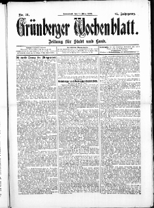 Grünberger Wochenblatt: Zeitung für Stadt und Land, No. 31. ( 13. März 1909 )