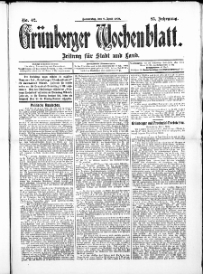 Gr&uuml;nberger Wochenblatt: Zeitung f&uuml;r Stadt und Land, No. 42. ( 8. April 1909 )