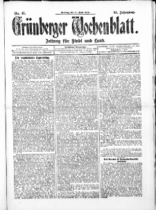 Gr&uuml;nberger Wochenblatt: Zeitung f&uuml;r Stadt und Land, No. 47. ( 20. April 1909 )