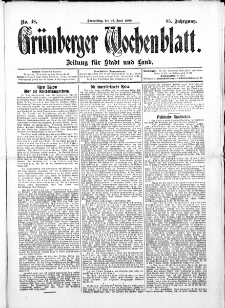 Gr&uuml;nberger Wochenblatt: Zeitung f&uuml;r Stadt und Land, No. 48. ( 22. April 1909 )
