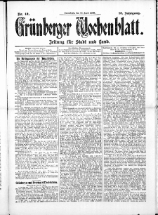 Gr&uuml;nberger Wochenblatt: Zeitung f&uuml;r Stadt und Land, No. 49. ( 24. April 1909 )