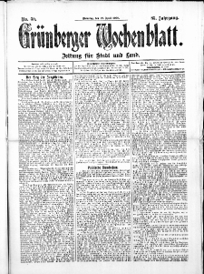 Grünberger Wochenblatt: Zeitung für Stadt und Land, No. 50. ( 27. April 1909 )