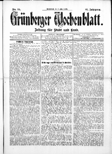 Grünberger Wochenblatt: Zeitung für Stadt und Land, No. 55. ( 8. Mai 1909 )