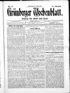Grünberger Wochenblatt: Zeitung für Stadt und Land, No. 57. ( 13. Mai 1909 )