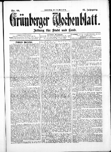 Gr&uuml;nberger Wochenblatt: Zeitung f&uuml;r Stadt und Land, No. 60. ( 20. Mai 1909 )
