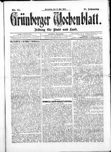 Gr&uuml;nberger Wochenblatt: Zeitung f&uuml;r Stadt und Land, No. 61. ( 22. Mai 1909 )