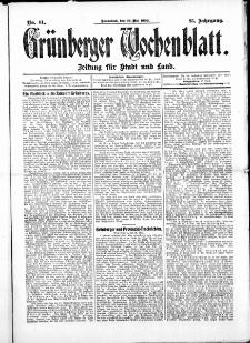Grünberger Wochenblatt: Zeitung für Stadt und Land, No. 61. ( 22. Mai 1909 )