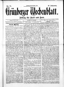 Gr&uuml;nberger Wochenblatt: Zeitung f&uuml;r Stadt und Land, No. 62. ( 25. Mai 1909 )
