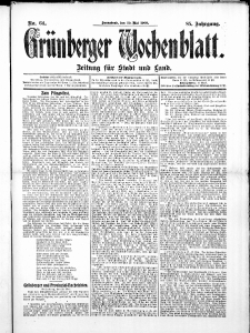 Gr&uuml;nberger Wochenblatt: Zeitung f&uuml;r Stadt und Land, No. 64. ( 29. Mai 1909 )