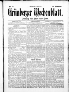 Gr&uuml;nberger Wochenblatt: Zeitung f&uuml;r Stadt und Land, No. 65. ( 2. Juni 1909 )