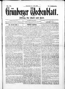 Gr&uuml;nberger Wochenblatt: Zeitung f&uuml;r Stadt und Land, No. 67. ( 5. Juni 1909 )
