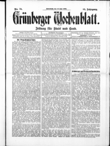 Gr&uuml;nberger Wochenblatt: Zeitung f&uuml;r Stadt und Land, No. 70. ( 12. Juni 1909 )