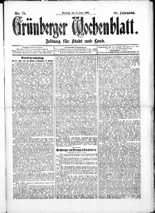 Gr&uuml;nberger Wochenblatt: Zeitung f&uuml;r Stadt und Land, No. 71. ( 15. Juni 1909 )