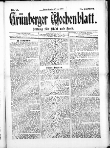 Gr&uuml;nberger Wochenblatt: Zeitung f&uuml;r Stadt und Land, No. 72. ( 17. Juni 1909 )
