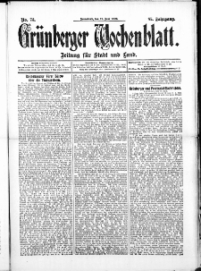 Gr&uuml;nberger Wochenblatt: Zeitung f&uuml;r Stadt und Land, No. 73 ( 19. Juni 1909 )