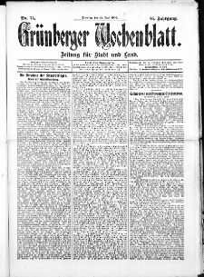 Grünberger Wochenblatt: Zeitung für Stadt und Land, No. 74. ( 22. Juni 1909 )