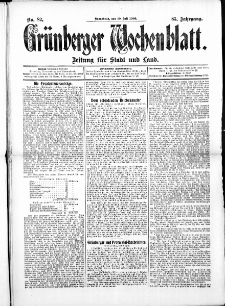 Gr&uuml;nberger Wochenblatt: Zeitung f&uuml;r Stadt und Land, No. 82. ( 10. Juli 1909 )