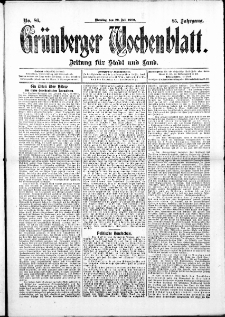 Gr&uuml;nberger Wochenblatt: Zeitung f&uuml;r Stadt und Land, No. 86. ( 20. Juli 1909 )