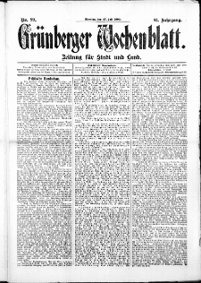 Gr&uuml;nberger Wochenblatt: Zeitung f&uuml;r Stadt und Land, No. 89. ( 27. Juli 1909 )