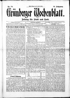 Gr&uuml;nberger Wochenblatt: Zeitung f&uuml;r Stadt und Land, No. 90. ( 29. Juli 1909 )