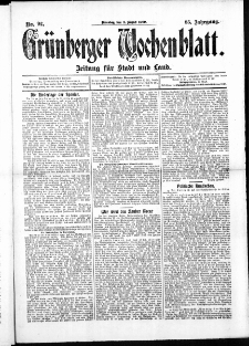 Gr&uuml;nberger Wochenblatt: Zeitung f&uuml;r Stadt und Land, No. 92. ( 3. August 1909 )